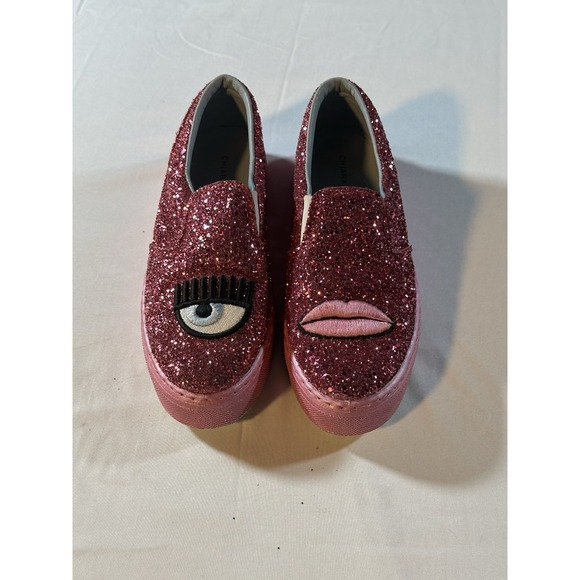 Chiara Ferragni Glitter Slip On Sneakers In Pink Size: 38 US 7.5 - Picture 1 of 5